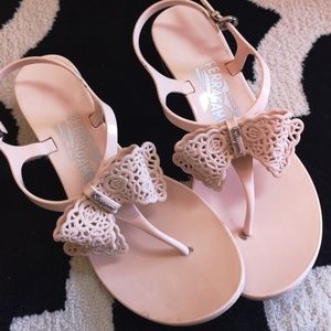 Salvatore Ferragamo Pink Bow Jelly Heel Sandal
